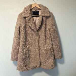 Lucky Brand Beige Tan Teddy Sherpa Fleece Jacket Coat